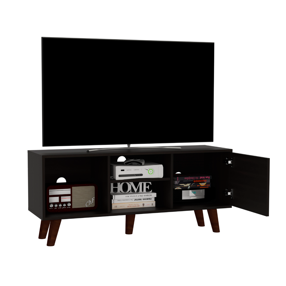 Tv Stand for TV´s up 57" Moon, Three Shelves, Single Door Cabinet, Black Wengue Finish