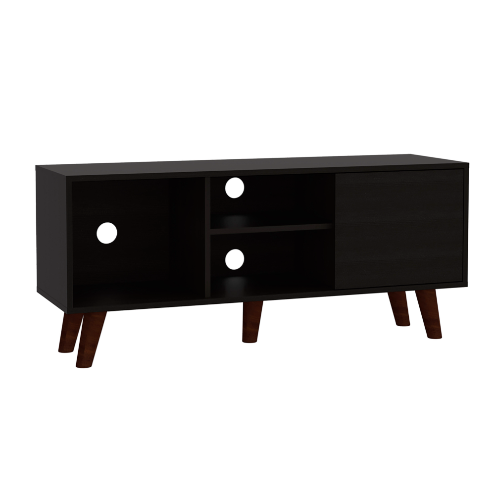 Tv Stand for TV´s up 57" Moon, Three Shelves, Single Door Cabinet, Black Wengue Finish