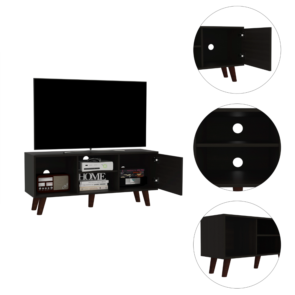 Tv Stand for TV´s up 57" Moon, Three Shelves, Single Door Cabinet, Black Wengue Finish