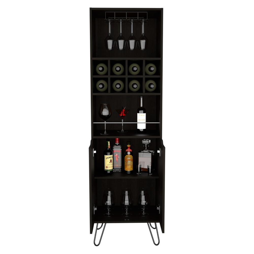 H Bar Cabinet Silhill, Eight Wine Cubbies, Two Cabinets With Single Door, Black Wengue Finish