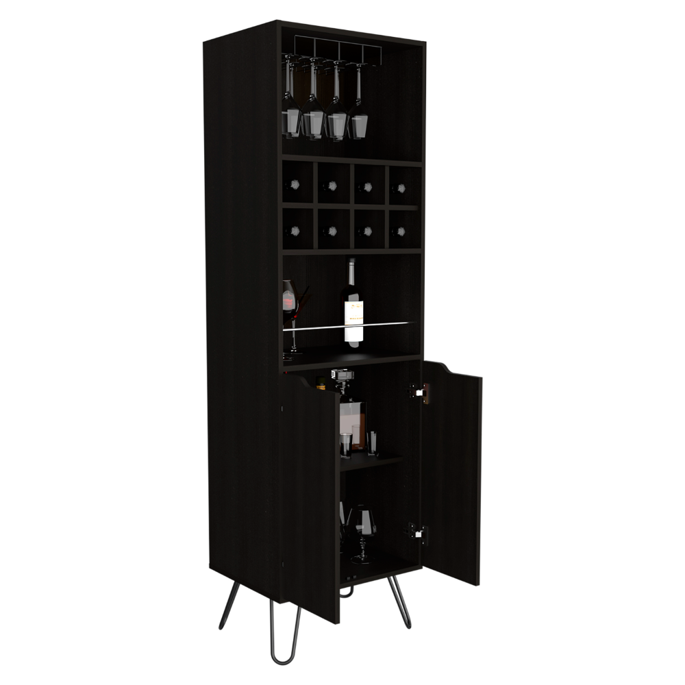 H Bar Cabinet Silhill, Eight Wine Cubbies, Two Cabinets With Single Door, Black Wengue Finish