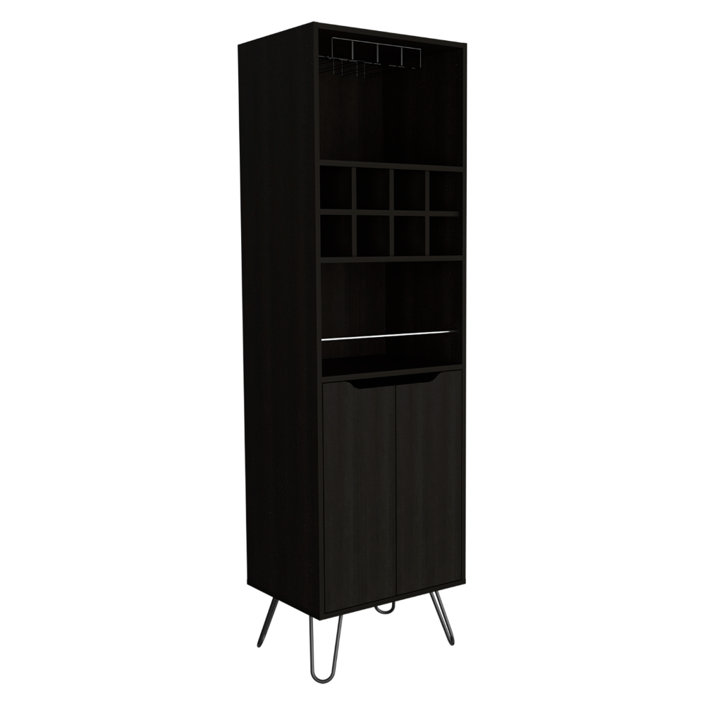 H Bar Cabinet Silhill, Eight Wine Cubbies, Two Cabinets With Single Door, Black Wengue Finish