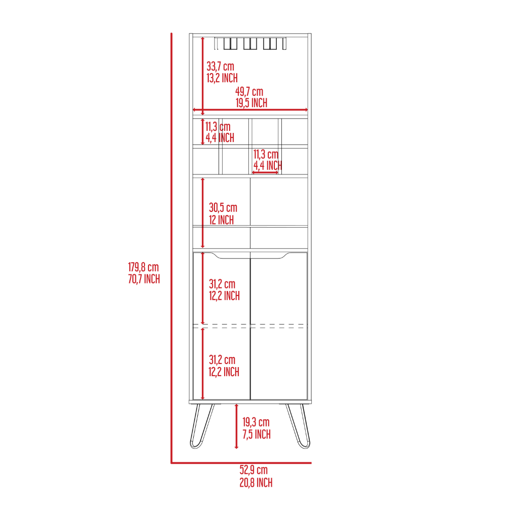 H Bar Cabinet Silhill, Eight Wine Cubbies, Two Cabinets With Single Door, Black Wengue Finish