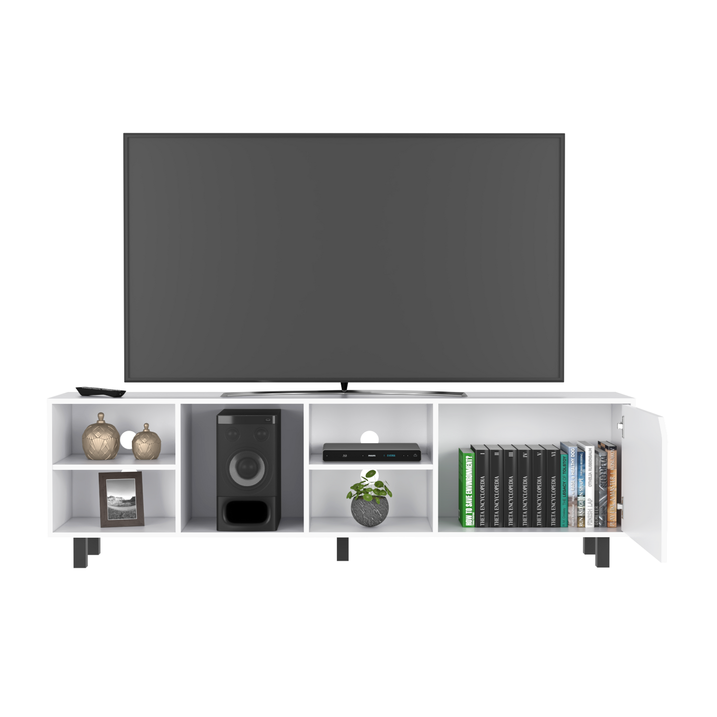 TV Stand for TV´s up 70" Estocolmo, Four Open Shelves, White Finish