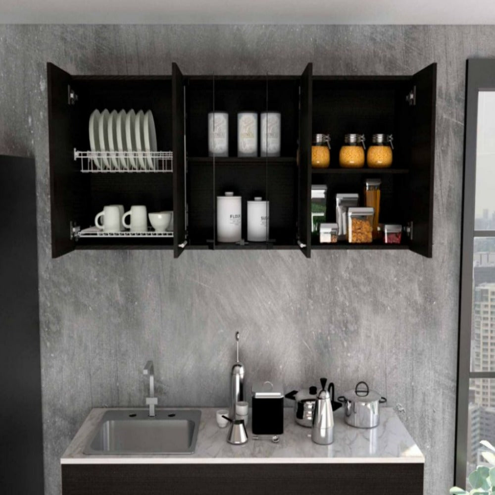 Superior Wall Cabinet Peoria, Four Interior Shelves, Black Wengue Finish