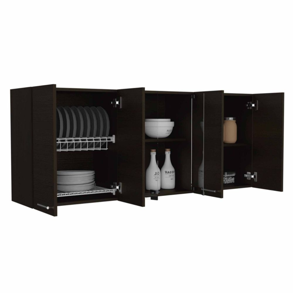 Superior Wall Cabinet Peoria, Four Interior Shelves, Black Wengue Finish