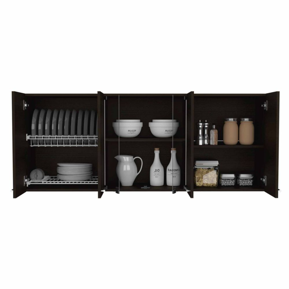 Superior Wall Cabinet Peoria, Four Interior Shelves, Black Wengue Finish