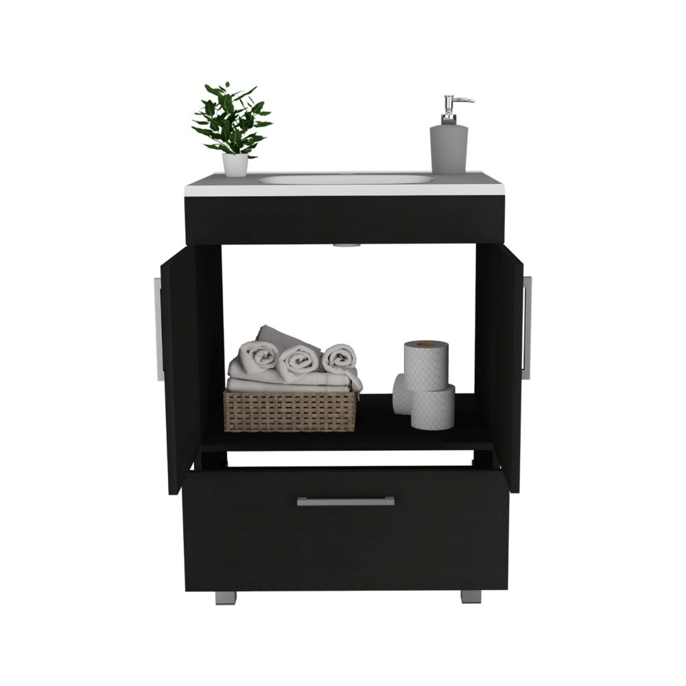 Single Bathroom Vanity Mayorca, Double Door Cabinet, One Drawer, Black Wengue Finish