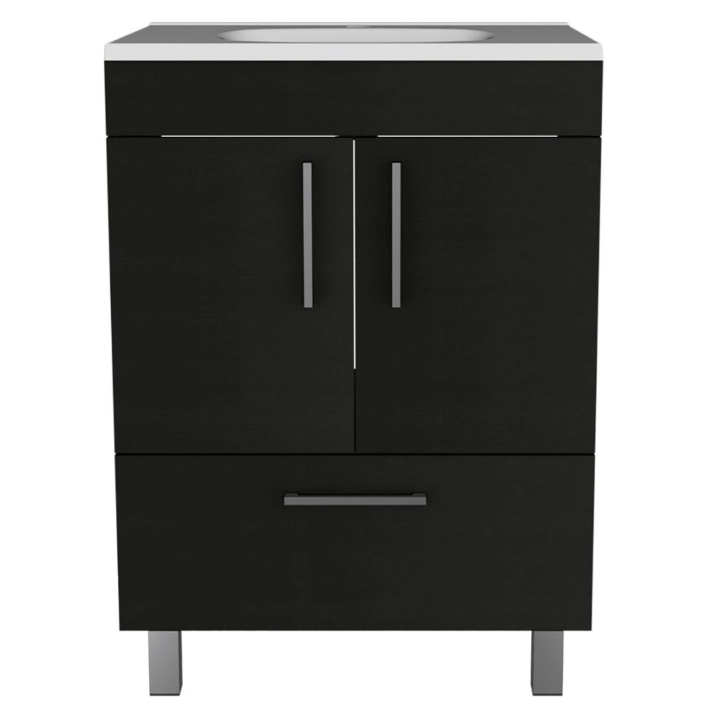 Single Bathroom Vanity Mayorca, Double Door Cabinet, One Drawer, Black Wengue Finish