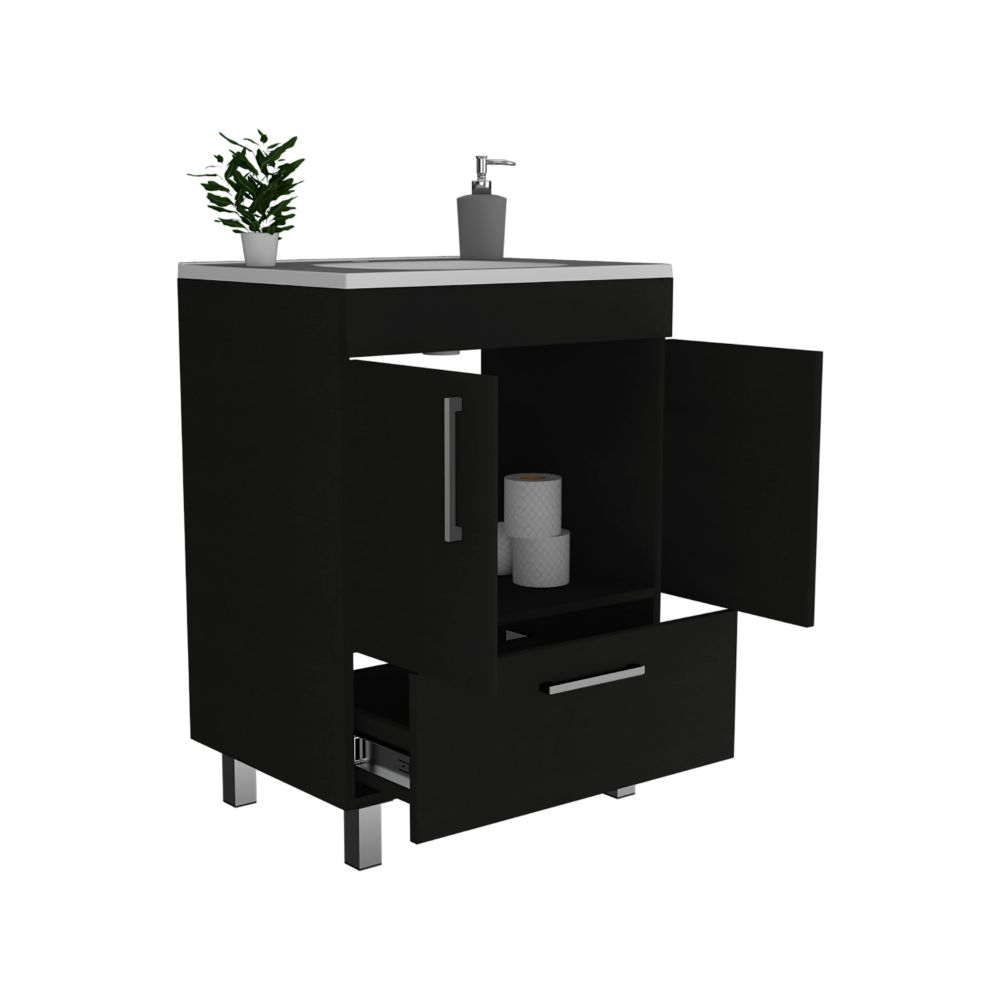Single Bathroom Vanity Mayorca, Double Door Cabinet, One Drawer, Black Wengue Finish