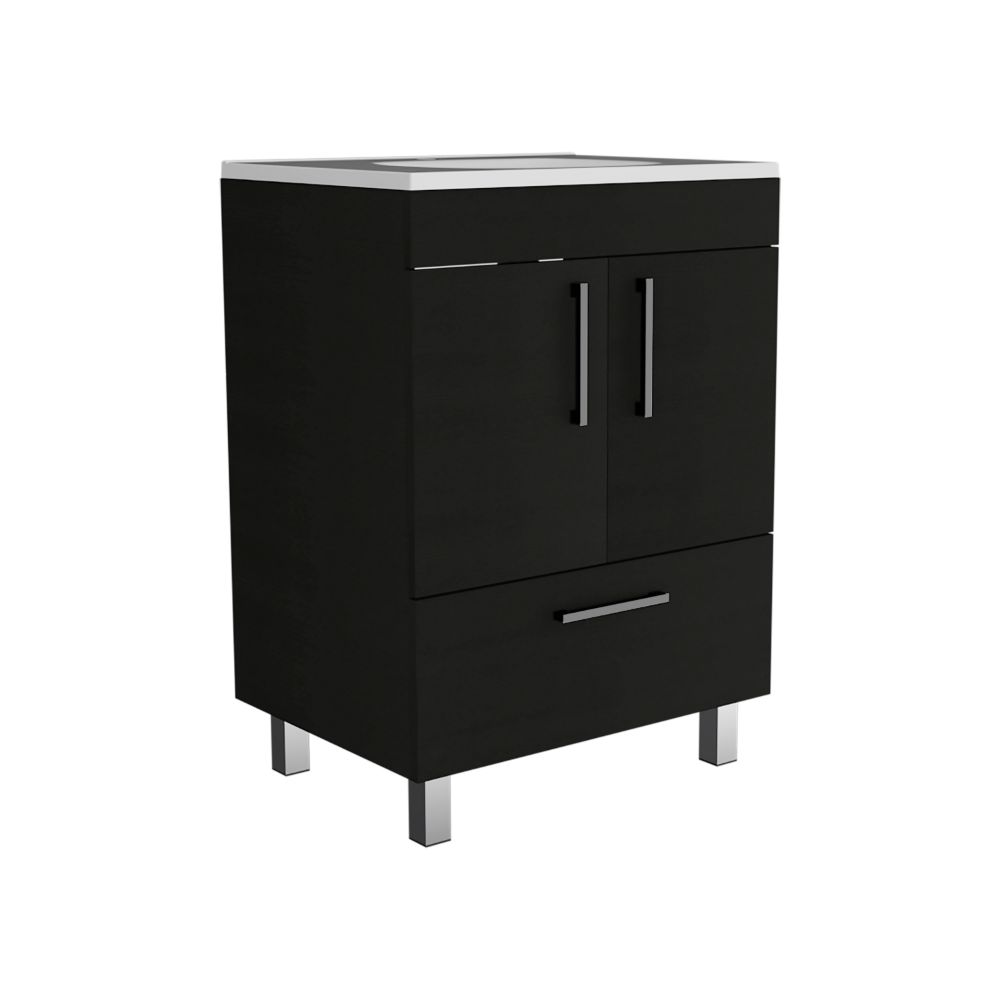 Single Bathroom Vanity Mayorca, Double Door Cabinet, One Drawer, Black Wengue Finish