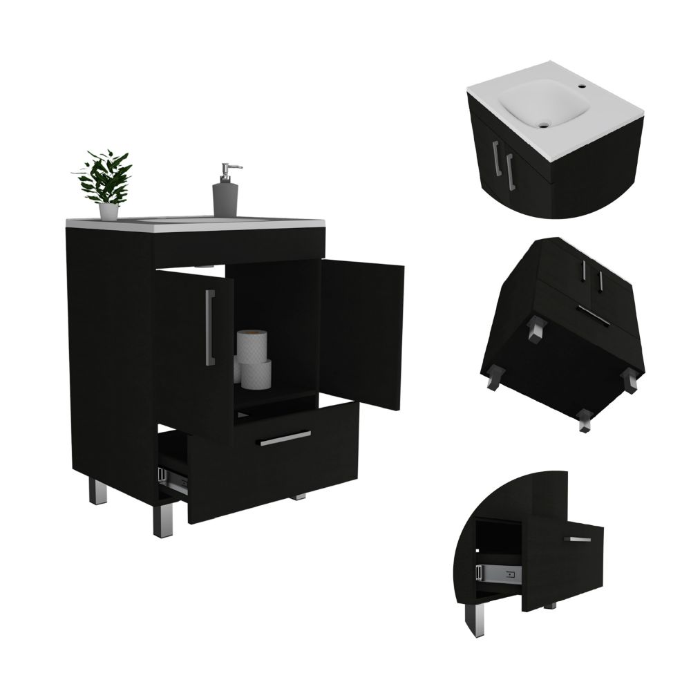 Single Bathroom Vanity Mayorca, Double Door Cabinet, One Drawer, Black Wengue Finish