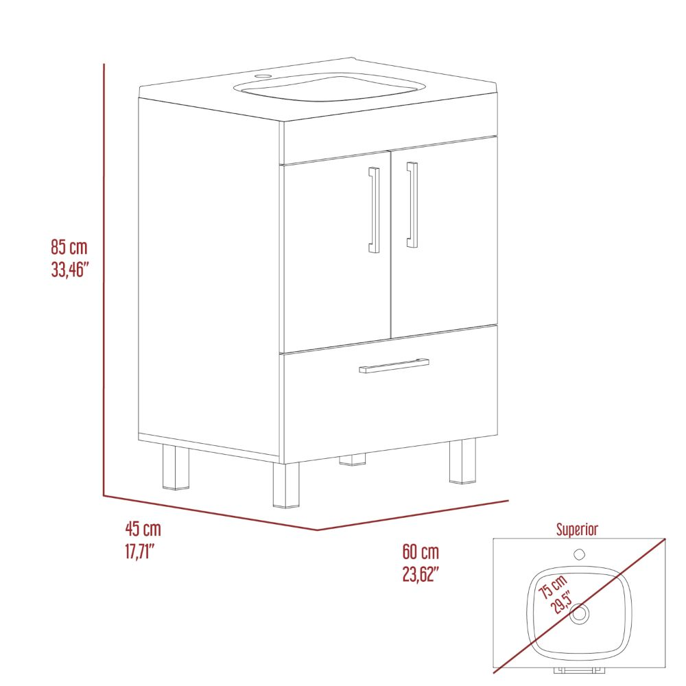 Single Bathroom Vanity Mayorca, Double Door Cabinet, One Drawer, Black Wengue Finish