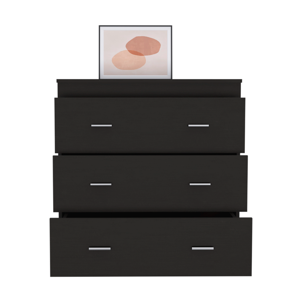 Three Drawer Dresser Whysk, Superior Top, Handles, Black Wengue Finish