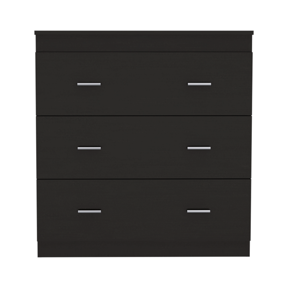 Three Drawer Dresser Whysk, Superior Top, Handles, Black Wengue Finish