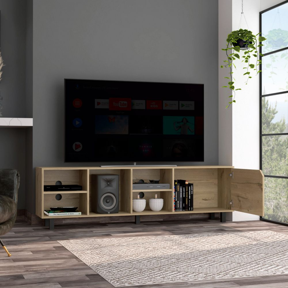 TV Stand for TV´s up 70" Estocolmo, Four Open Shelves, Light Oak Finish
