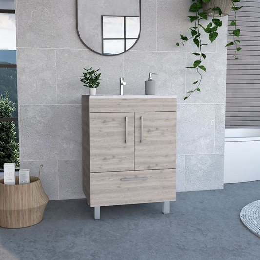 Single Bathroom Vanity Mayorca, Double Door Cabinet, One Drawer, Light Gray Finish
