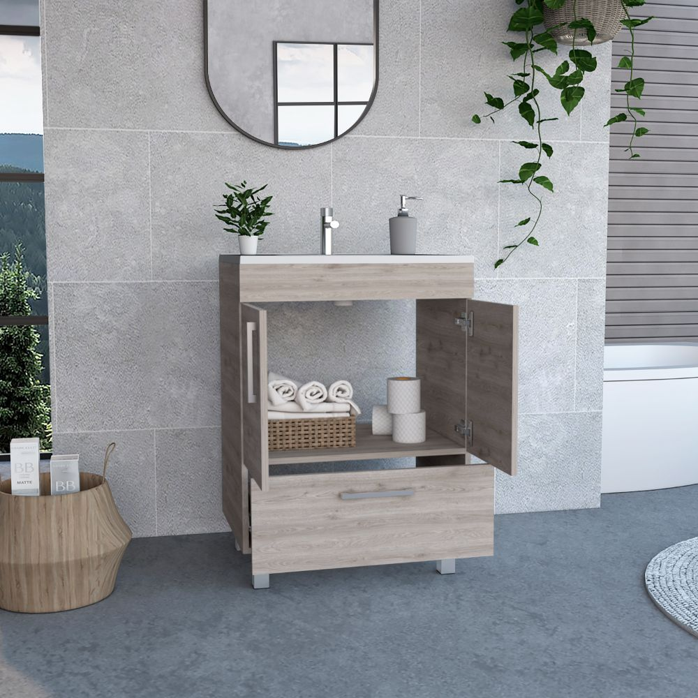 Single Bathroom Vanity Mayorca, Double Door Cabinet, One Drawer, Light Gray Finish