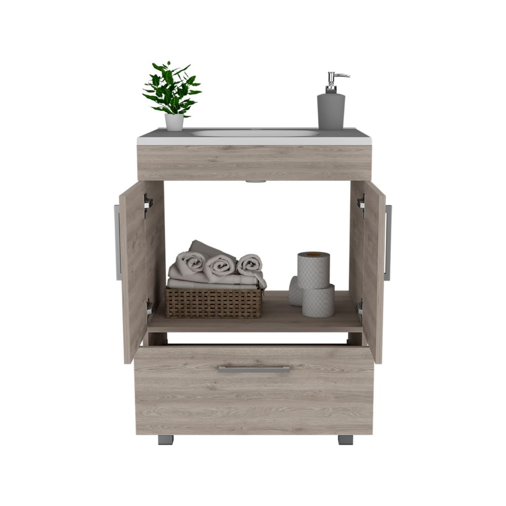 Single Bathroom Vanity Mayorca, Double Door Cabinet, One Drawer, Light Gray Finish