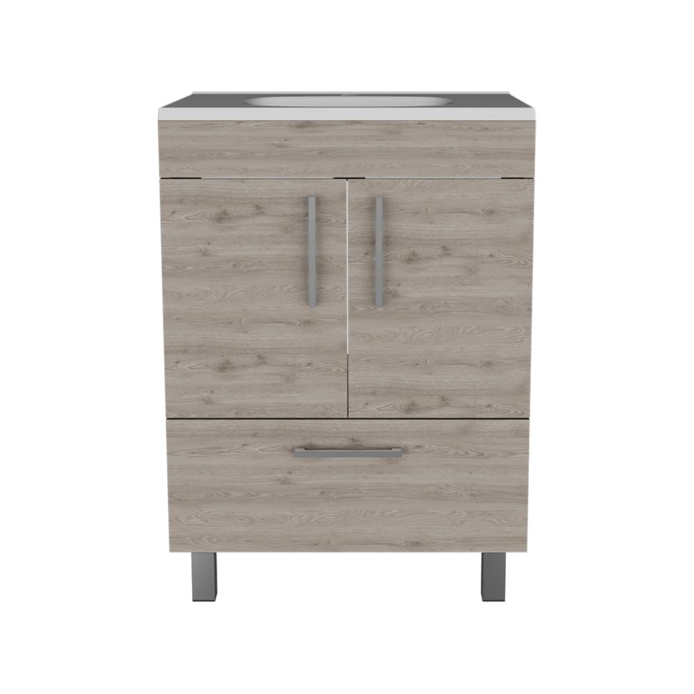 Single Bathroom Vanity Mayorca, Double Door Cabinet, One Drawer, Light Gray Finish