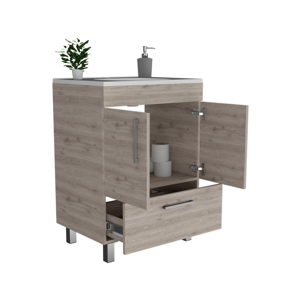 Single Bathroom Vanity Mayorca, Double Door Cabinet, One Drawer, Light Gray Finish