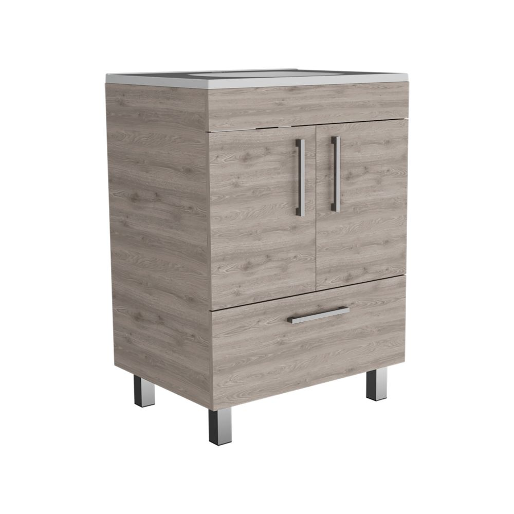 Single Bathroom Vanity Mayorca, Double Door Cabinet, One Drawer, Light Gray Finish