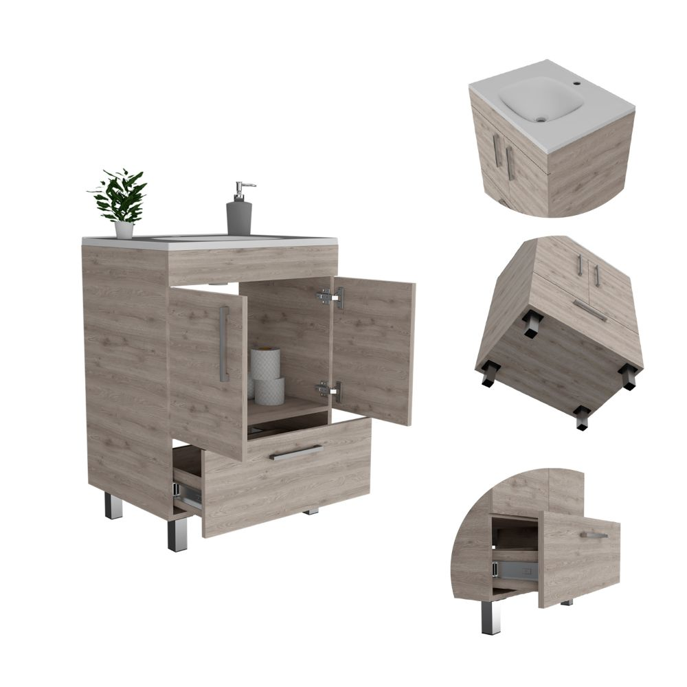 Single Bathroom Vanity Mayorca, Double Door Cabinet, One Drawer, Light Gray Finish