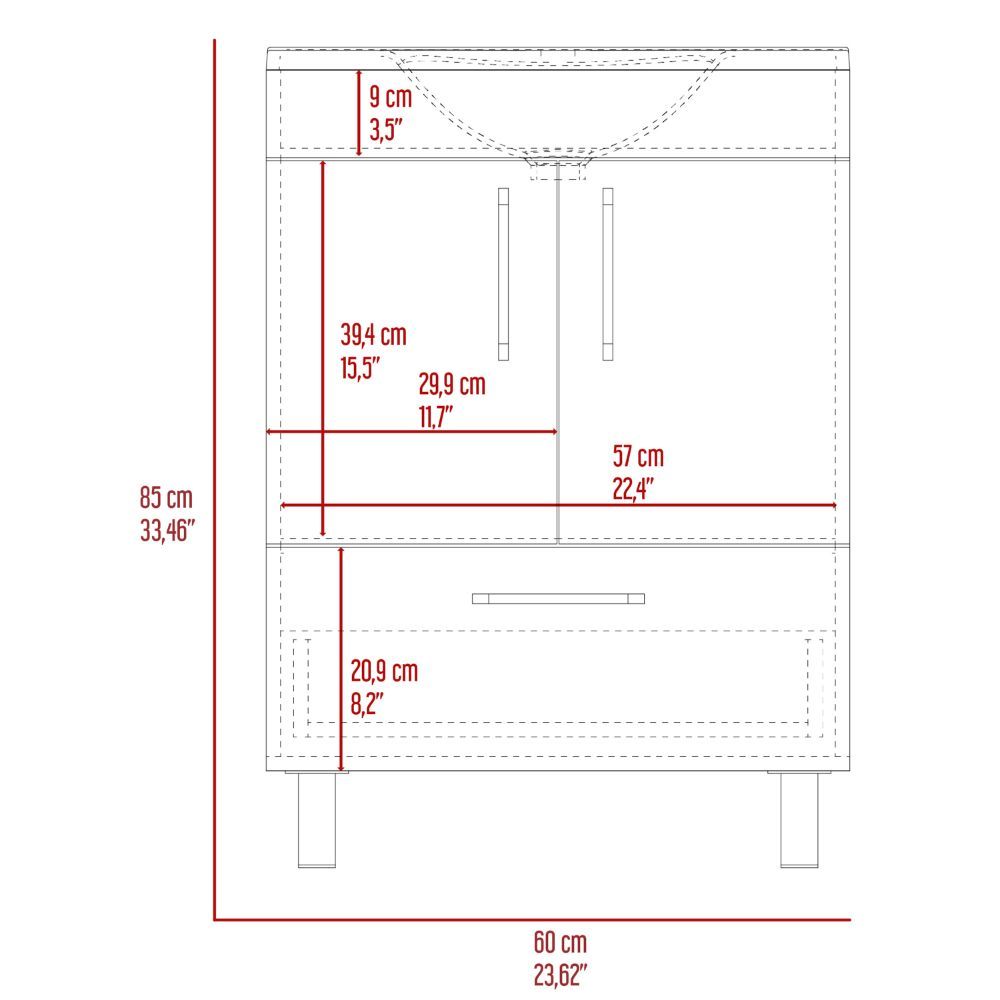 Single Bathroom Vanity Mayorca, Double Door Cabinet, One Drawer, Light Gray Finish