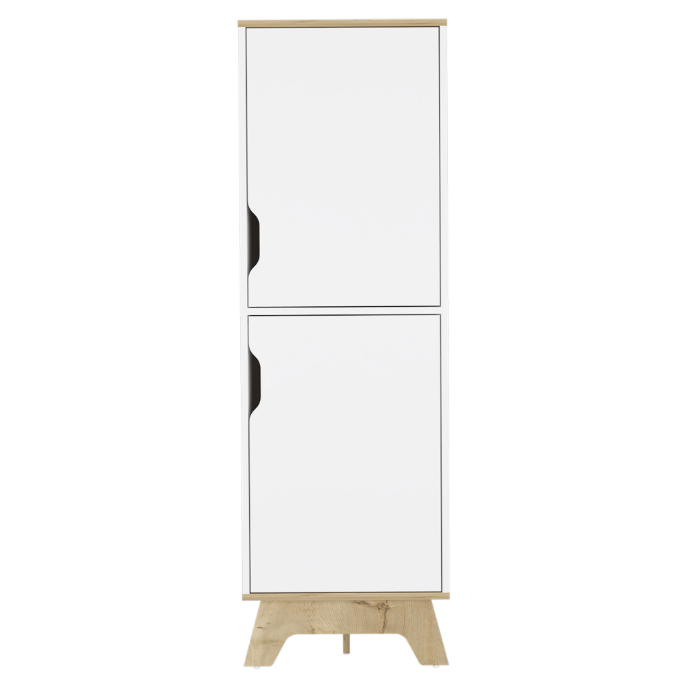 Single Kitchen Pantry Wallas, Four Shelves, Two Doors, Light Oak / White Finish