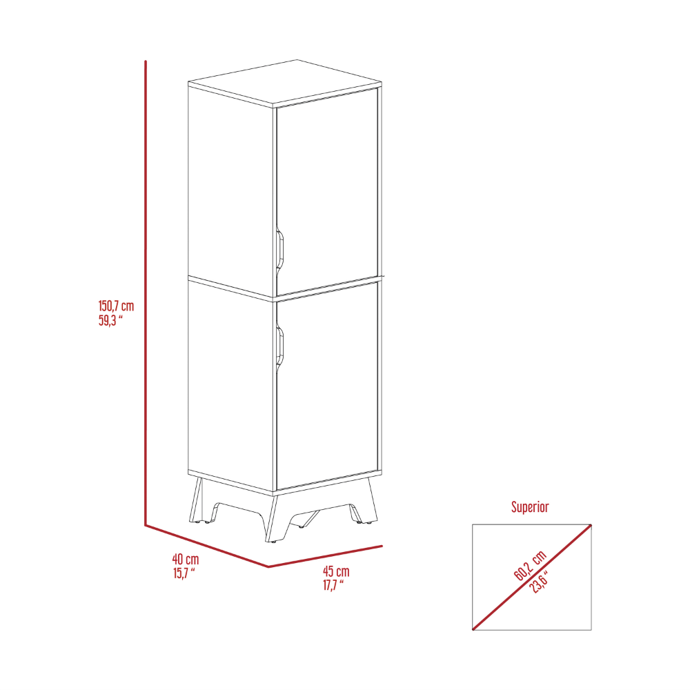 Single Kitchen Pantry Wallas, Four Shelves, Two Doors, Light Oak / White Finish
