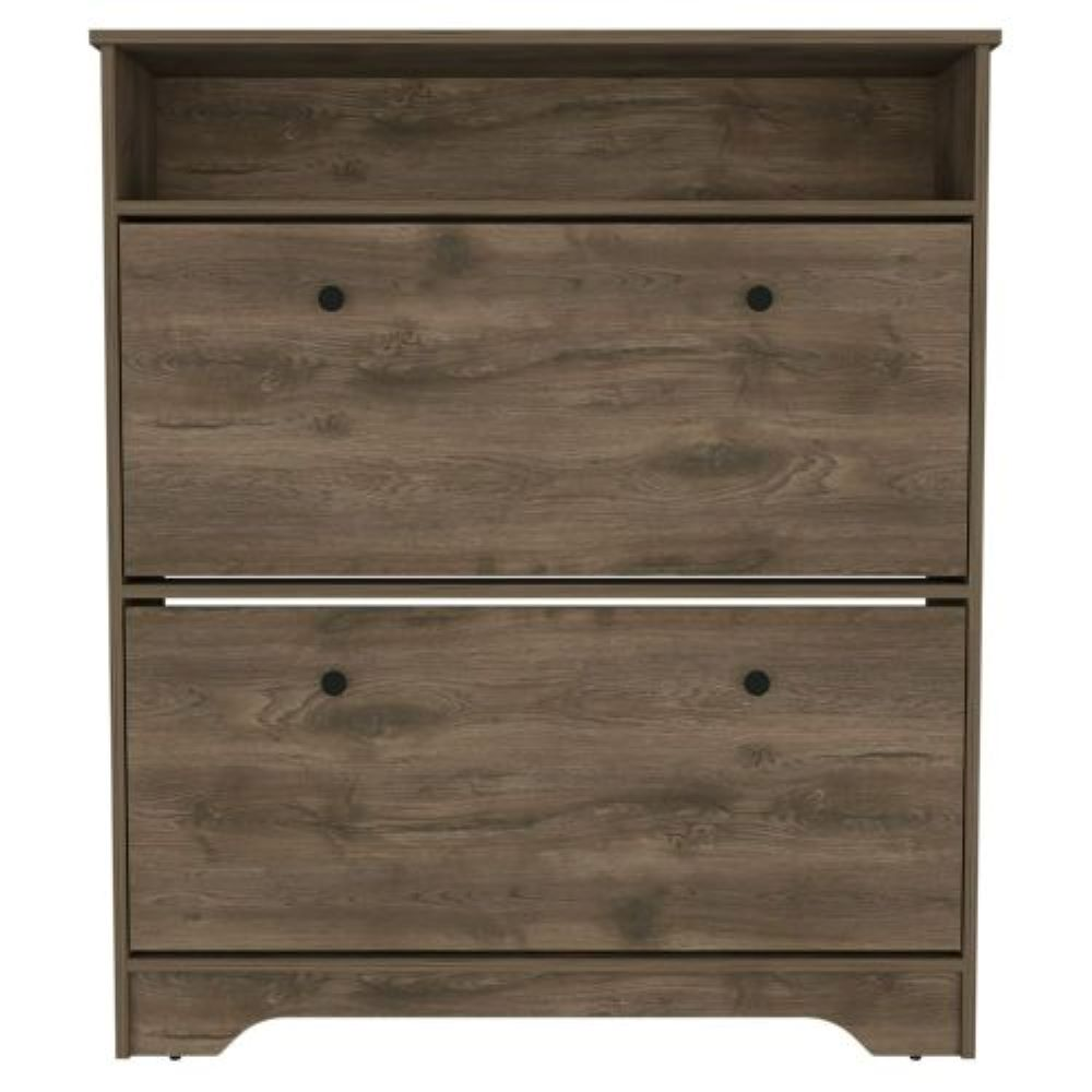 Shoe Rack Dublin, One Open Shelf, Two Extendable Cabinets, Dark Brown Finish