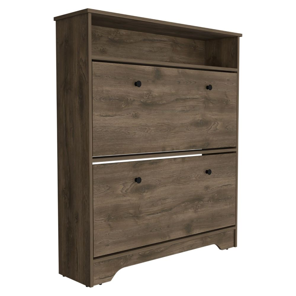 Shoe Rack Dublin, One Open Shelf, Two Extendable Cabinets, Dark Brown Finish