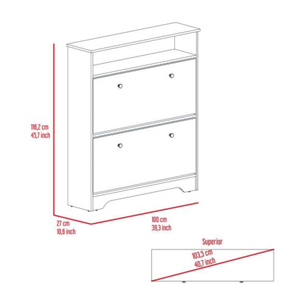Shoe Rack Dublin, One Open Shelf, Two Extendable Cabinets, Dark Brown Finish