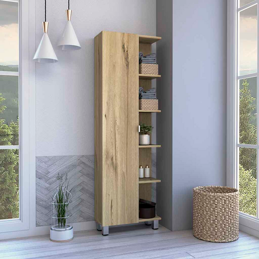 Venus Corner Linen Single Door Cabinet, Five External Shelves, Four Interior Shelves