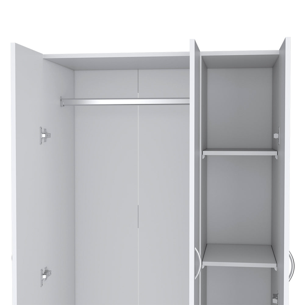Wardrobe Erie, 4 Storage Shelves, 2 Drawers and 3 Doors, White Finish