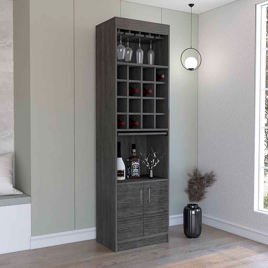 Soria Bar Double Door Cabinet, Sixteen Wine Cubbies, One Extendible Shelf, One Shelf