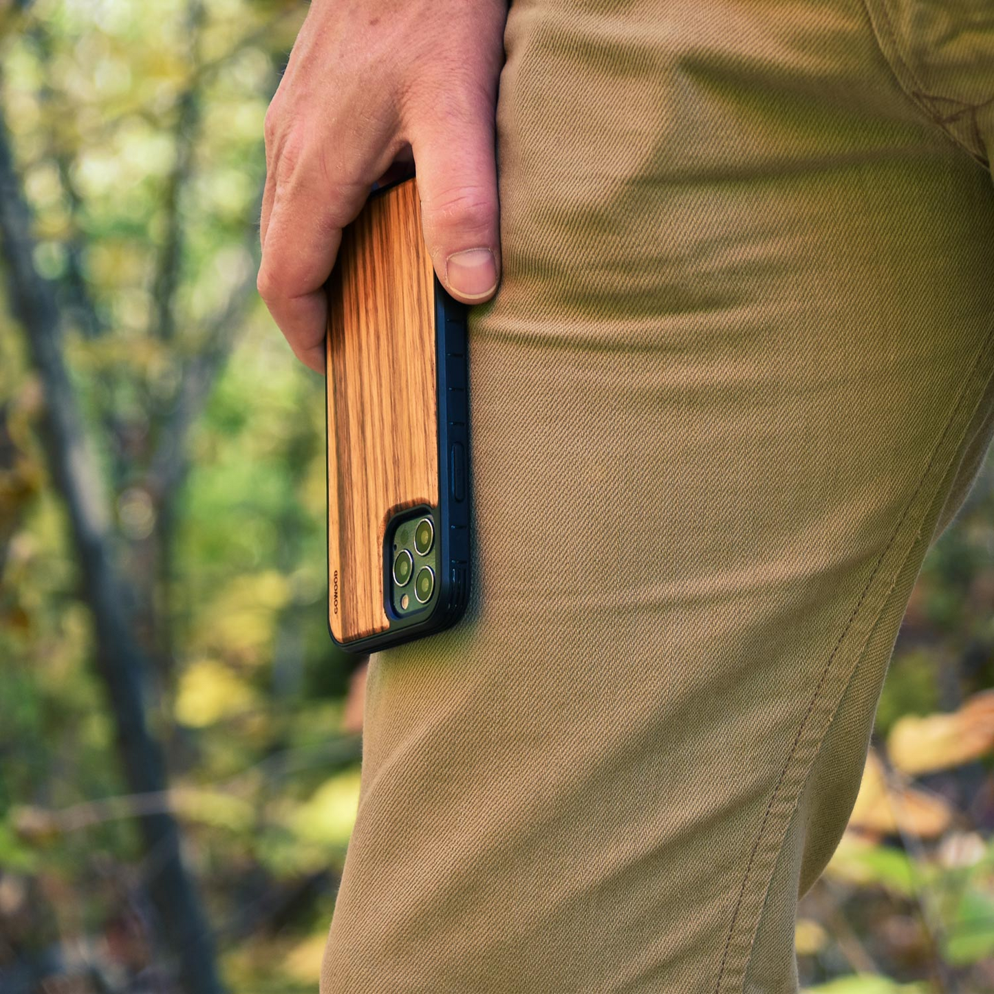 iPhone 12 Mini wood case zebra backside with TPU bumper and black PC
