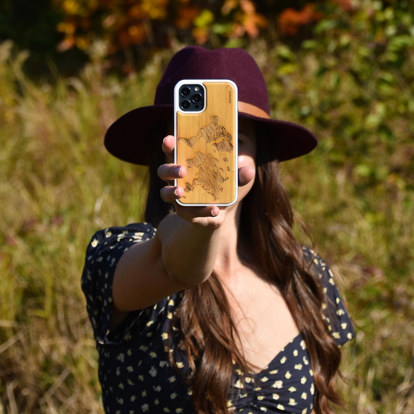 iPhone 12 Mini wood case world map engraved bamboo backside with TPU bumper