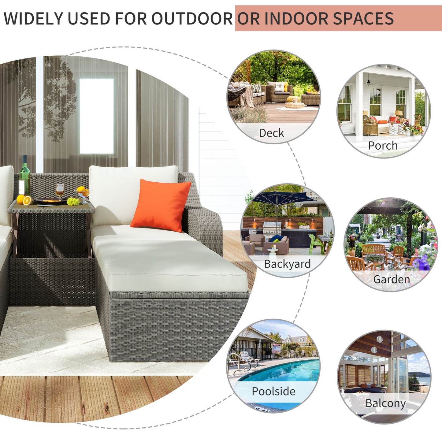 U_STYLE Patio Furniture Sets, 3-Piece Patio Wicker Sofa with Cushions, Pillows, Ottomans and Lift Top Coffee Table