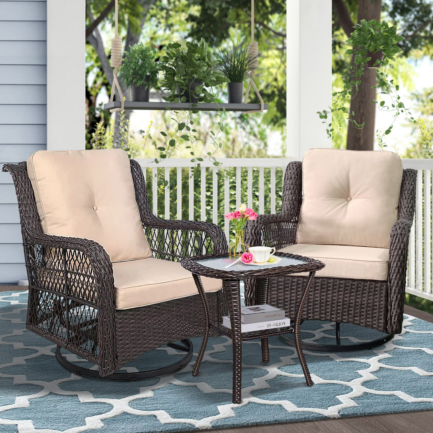 TOPMAX Outdoor Bistro Set 3 Pieces (Khaki)