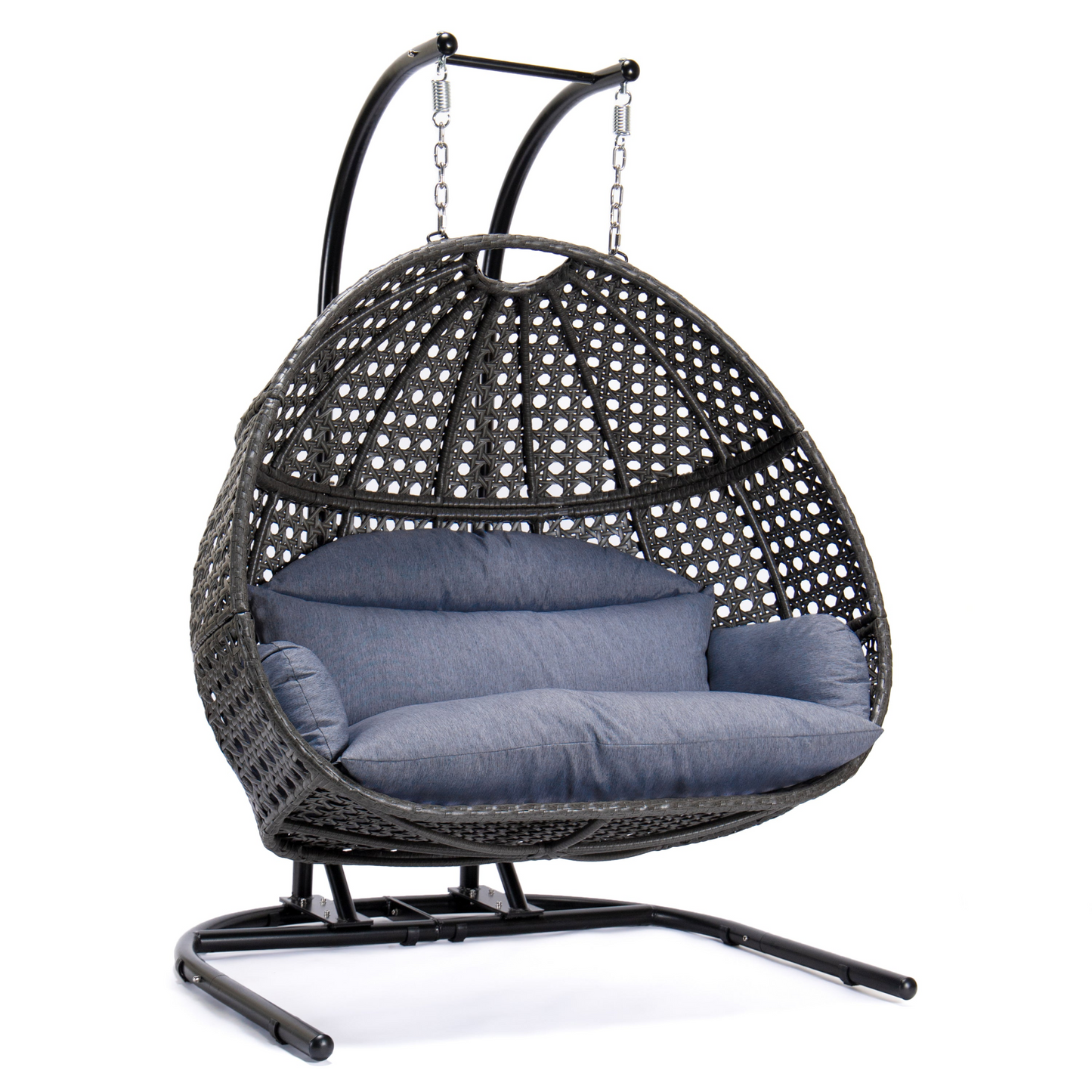 TOPMAX Hanging Double-Seat Swing Chair with Stand (Charcoal Wicker)