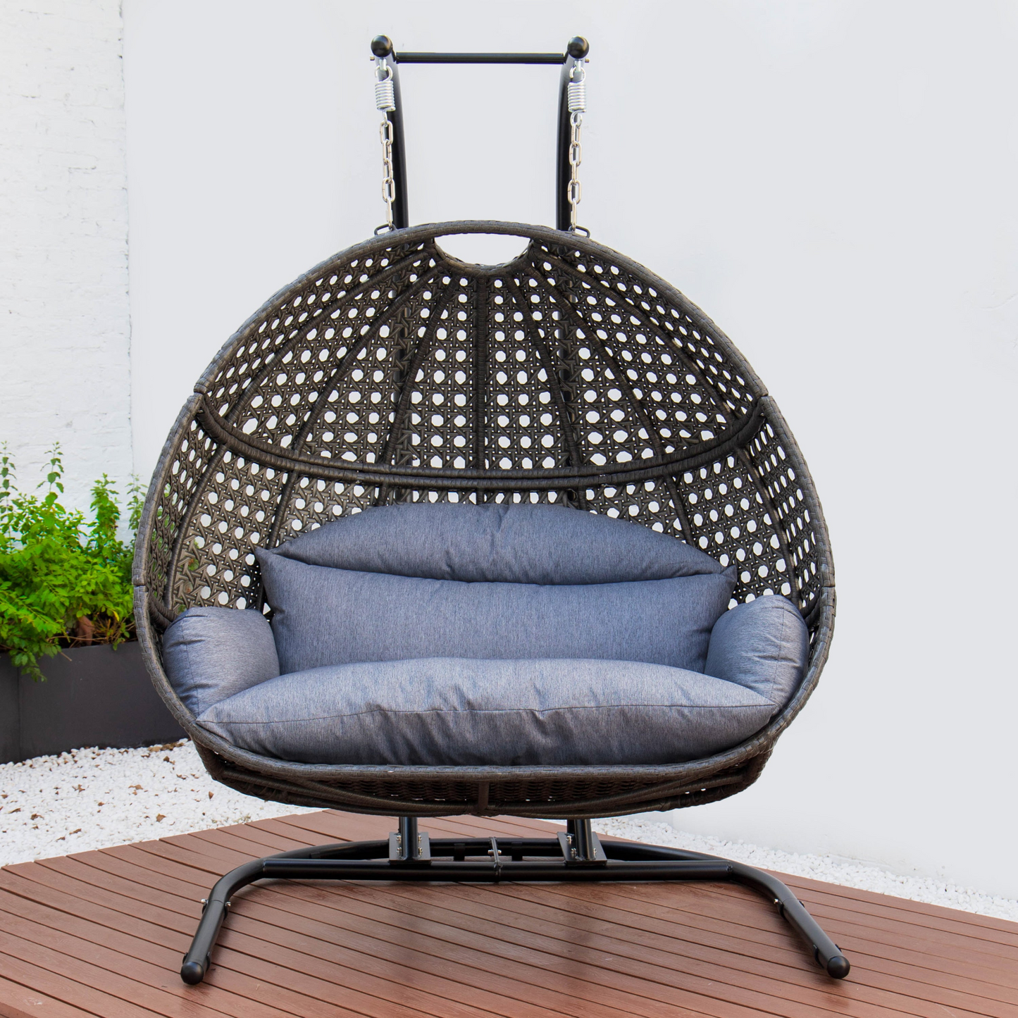 TOPMAX Hanging Double-Seat Swing Chair with Stand (Charcoal Wicker)