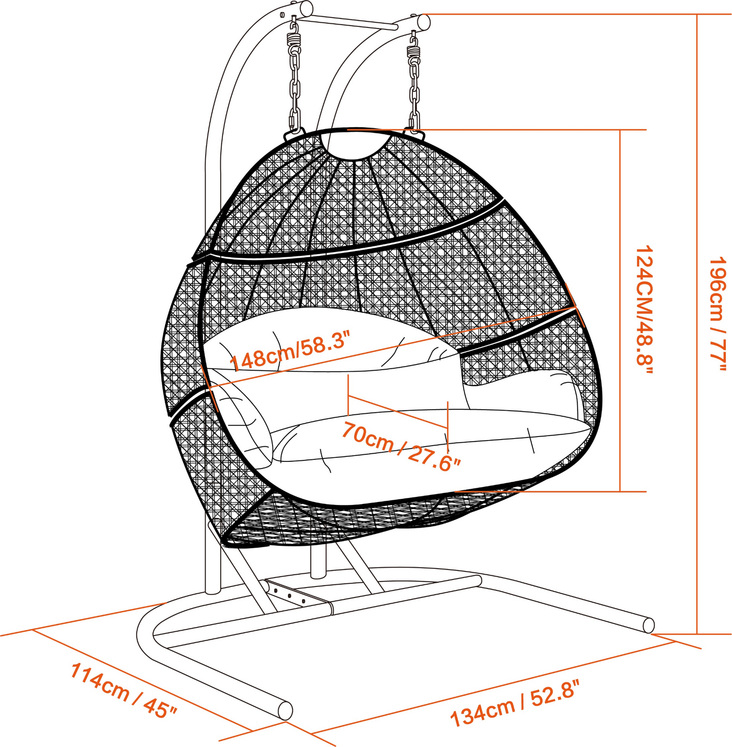 TOPMAX Hanging Double-Seat Swing Chair with Stand (Charcoal Wicker)