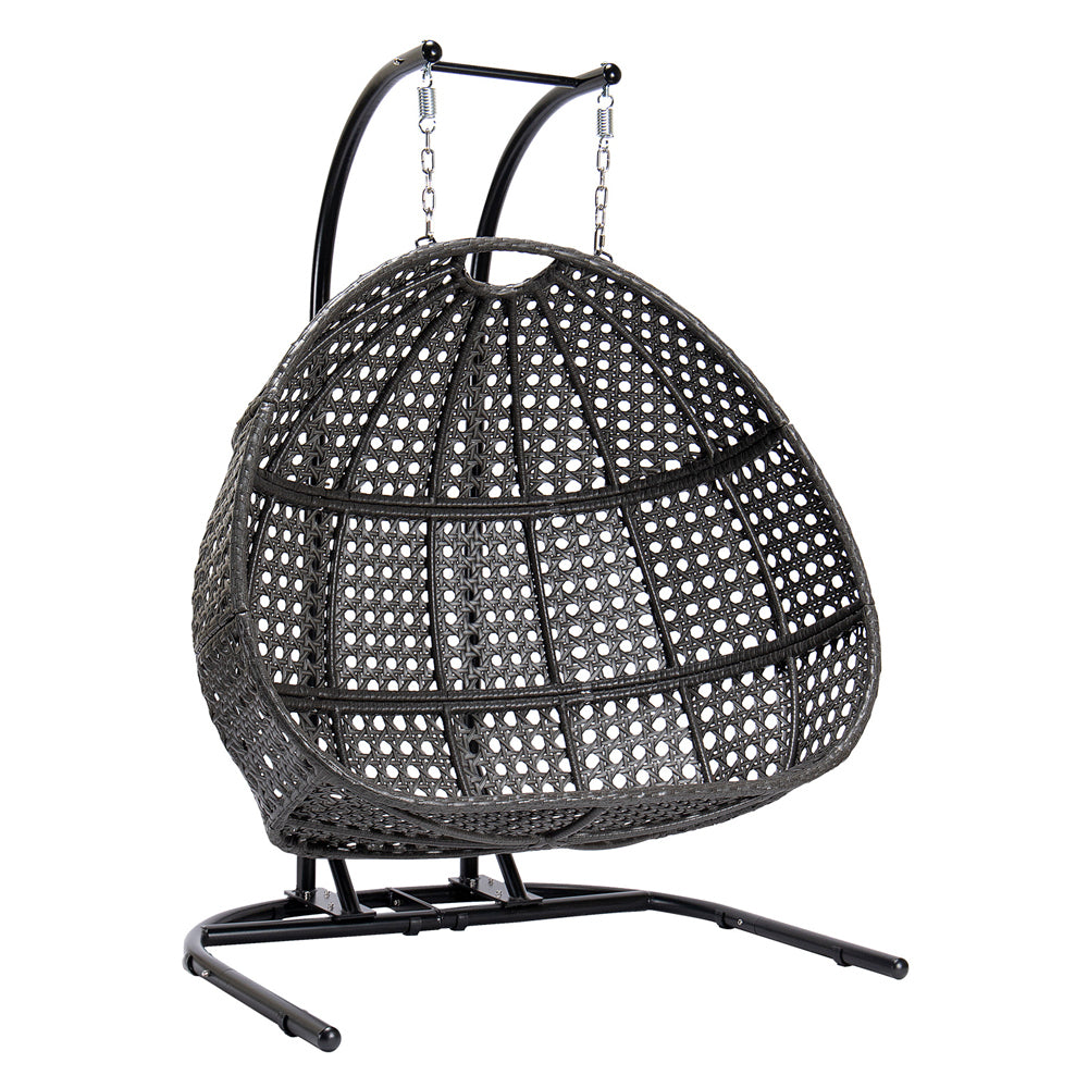TOPMAX Hanging Double-Seat Swing Chair with Stand (Charcoal Wicker)