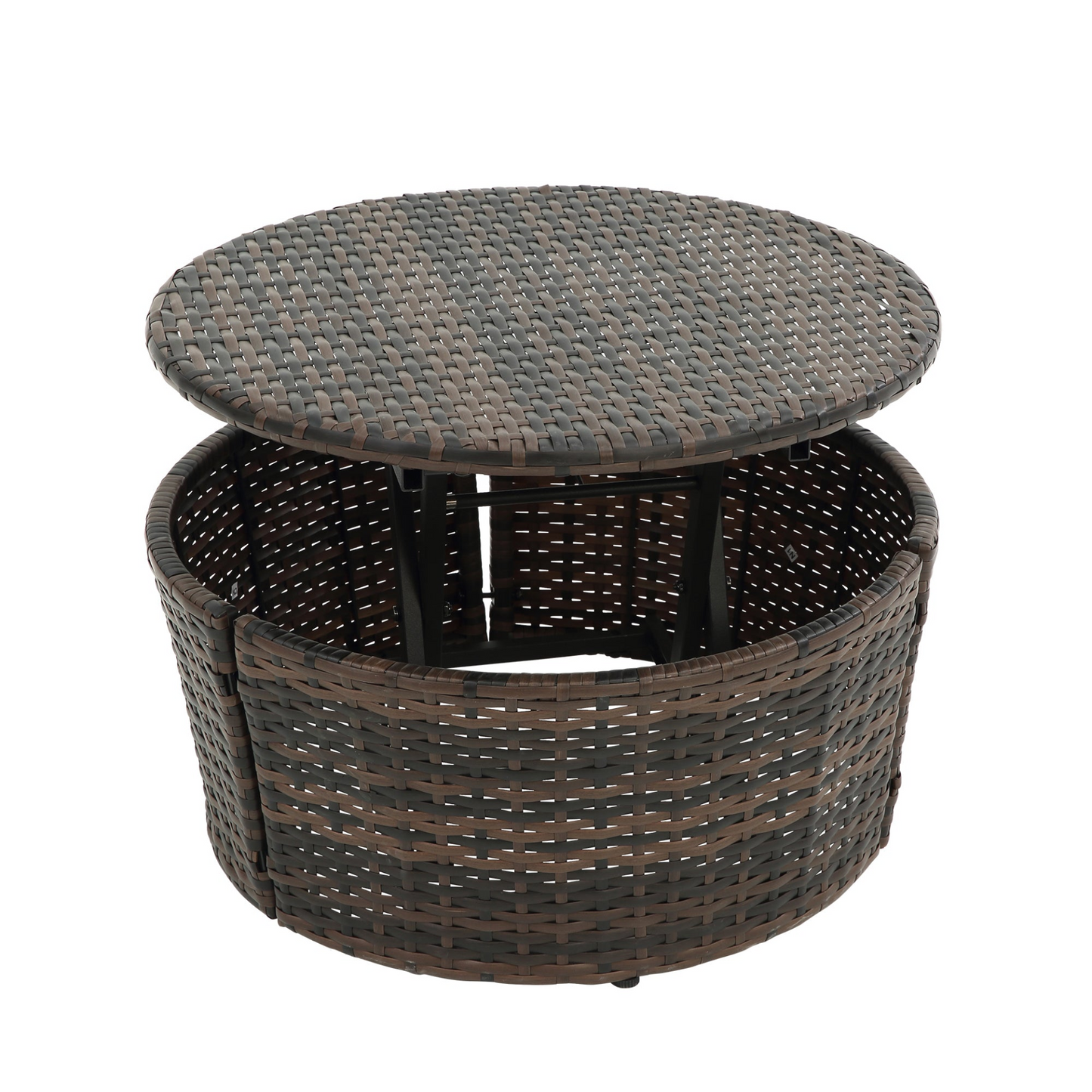 TOPMAX Rattan Round Lounge with Canopy and Lift Coffee Table