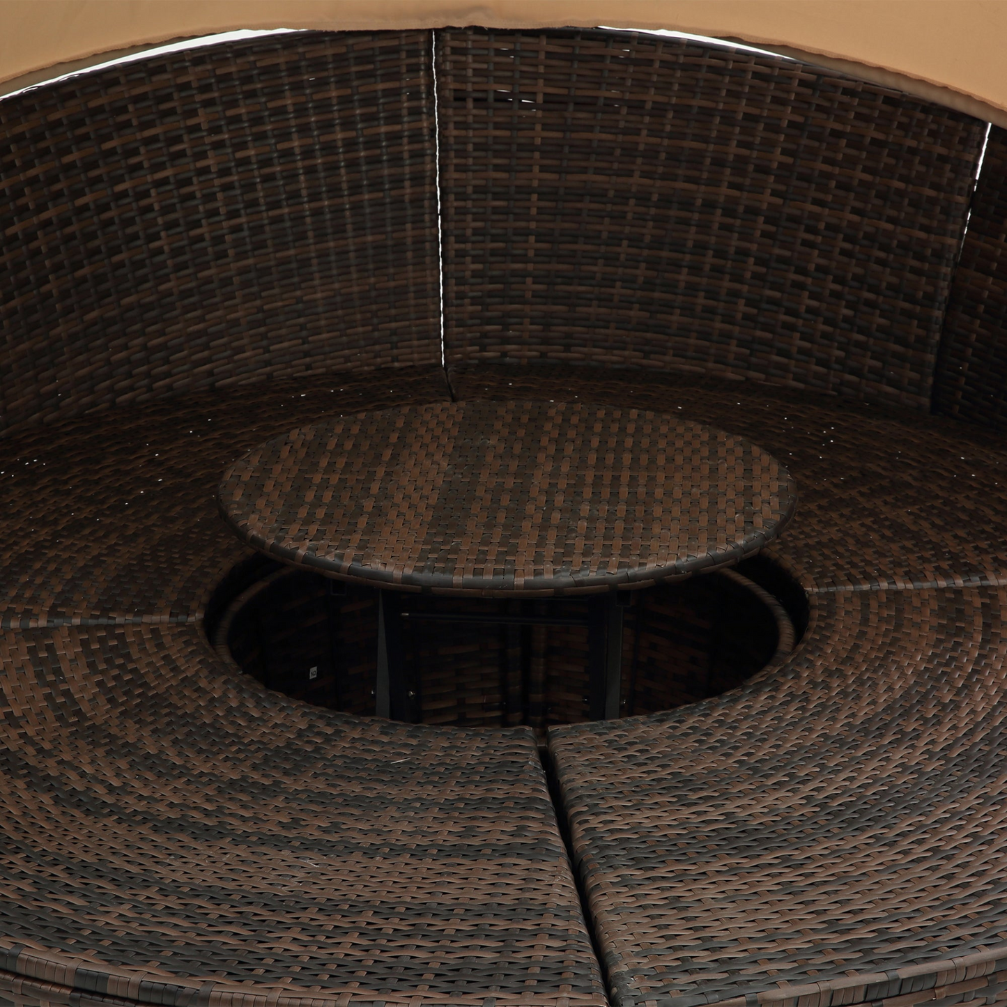 TOPMAX Rattan Round Lounge with Canopy and Lift Coffee Table