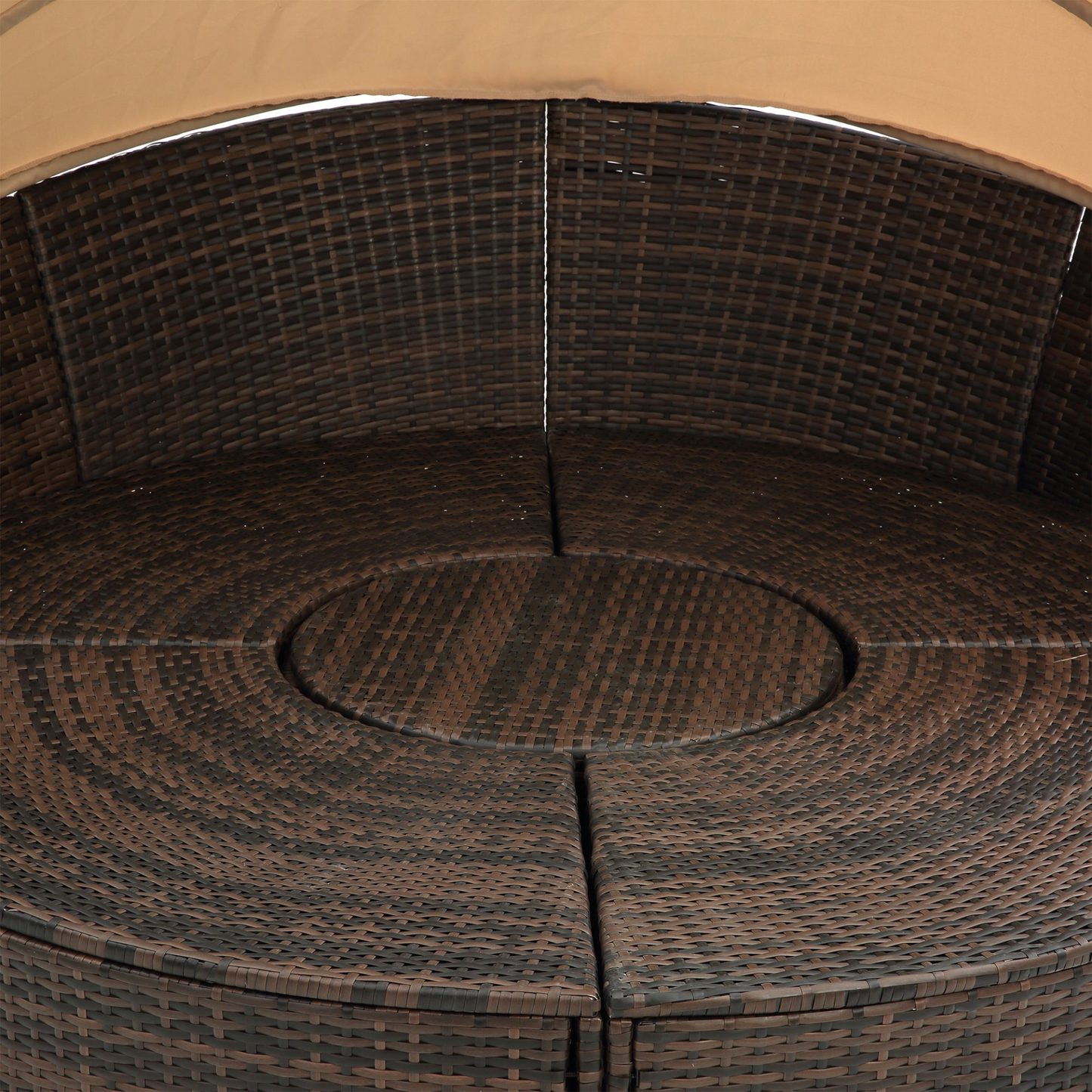 TOPMAX Rattan Round Lounge with Canopy and Lift Coffee Table