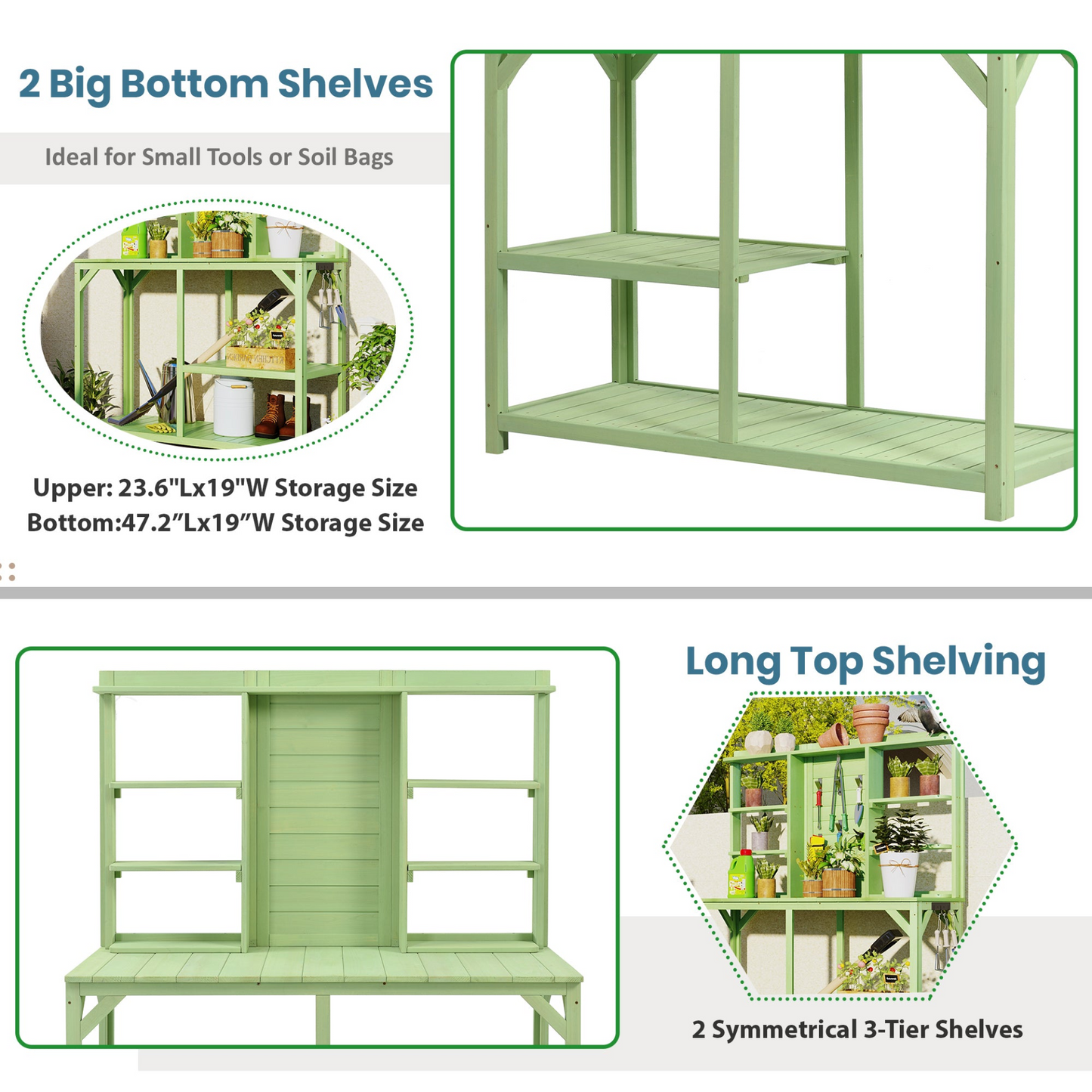 TOPMAX 64.6" Large Outdoor Potting Bench (Green)