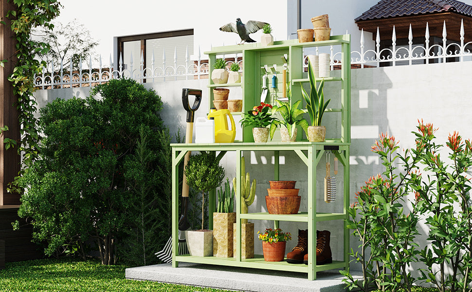 TOPMAX 64.6" Large Outdoor Potting Bench (Green)