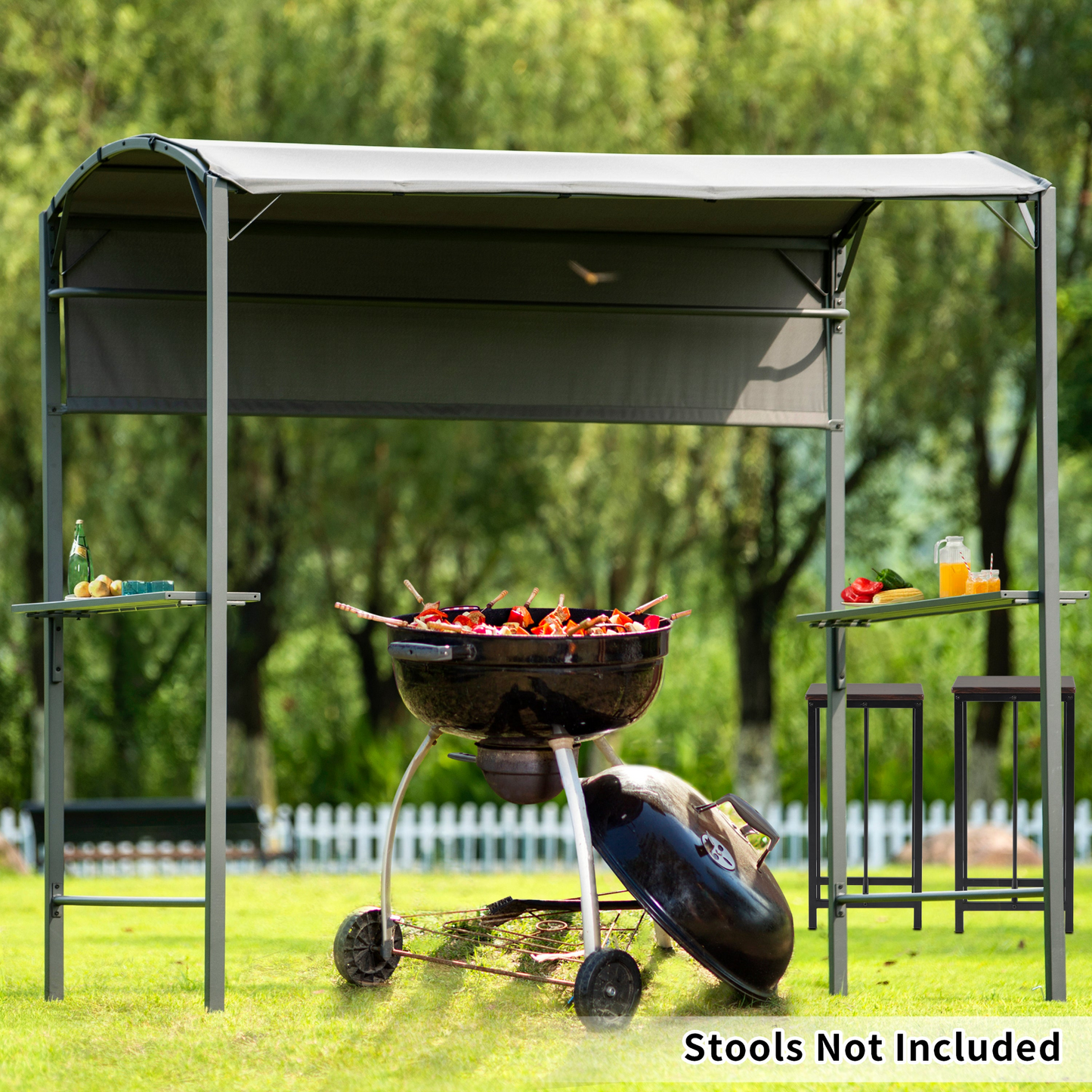 TOPMAX Iron Double Tiered BBQ Grill Gazebo (Gray)